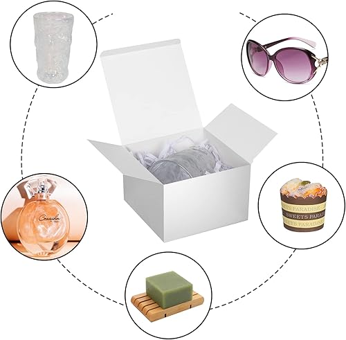 Vista 178 de Cotopher - 100 unidades de cajas de regalo de boda. Cajas de regalo de papel de 7.6 x 7.6 x 7.6 cm. Cajas pequeñas de regalo con cintas. Cajas marino