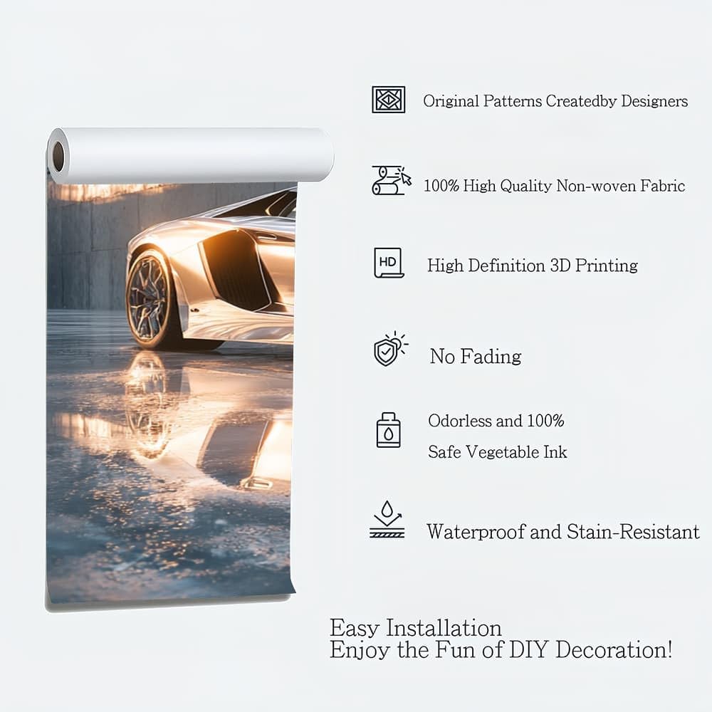 Papier Peint Intissé Mural Photo 350x256 cm Supercar Moderne Et Cool Panoramique Poster Fresque Murale Maison Bureau Restaurant Argent Intérieure Décoration Papier Peint