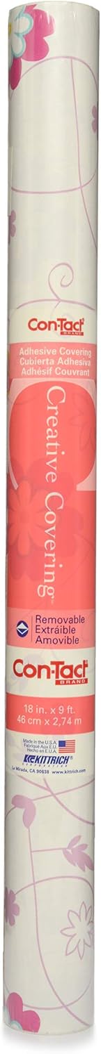 Con-Tact Brand Creative Covering, Self-Adhesive Shelf Liner, Multi-Purpose Vinyl Roll, Easy to Use and Apply, 18'' x 9', Sassy