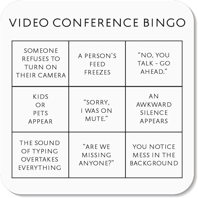 Video Conference Office Bingo Card Coaster - Funny Novelty Gift Secret Santa and Office Quarantine Birthday Gifts for Colleagues Lockdown Gifts Social Distancing Alcohol Gift (9 cm x 9 cm)