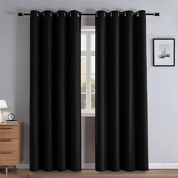 Blackout Curtain Drapes for Bedroom GrommetW52 x L96,Black