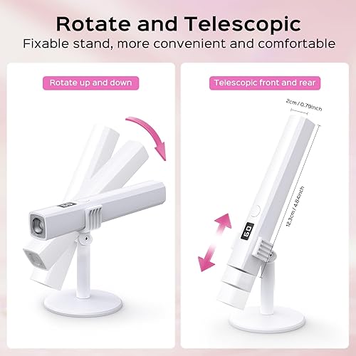 Miniatura 6 de Luz UV de mano para uñas de gel, lámpara LED de uñas de 5 W, mini secadora de uñas portátil con soporte y pantalla LCD, lámpara de uñas para secado