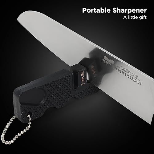 Miniatura 5 de Santoku Cuchillo de chef de 7 pulgadas con vainasacapuntaspaño de pulidocaja de regalo, cuchillo de cocina de alto carbono 70CR17MOV para