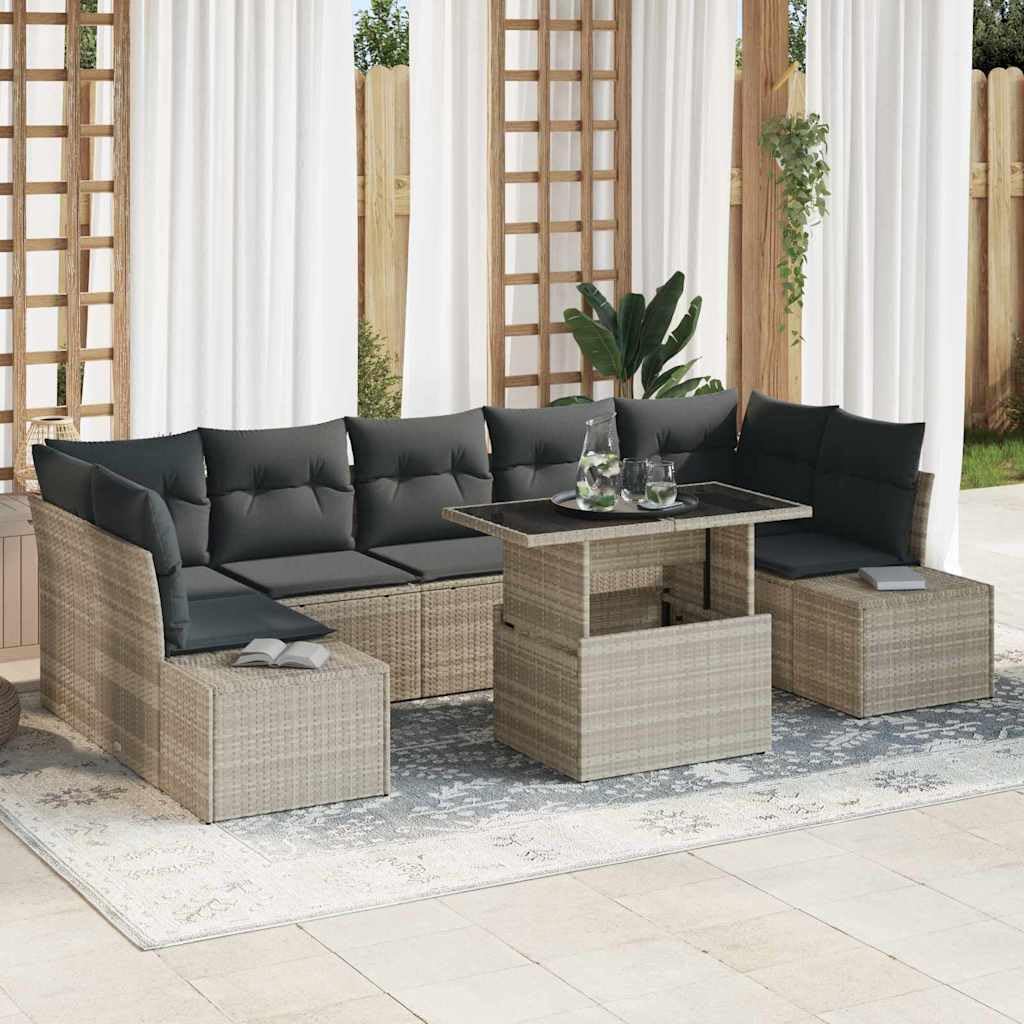 Set di divani da giardino, 8 pezzi, con tavolo regolabile in