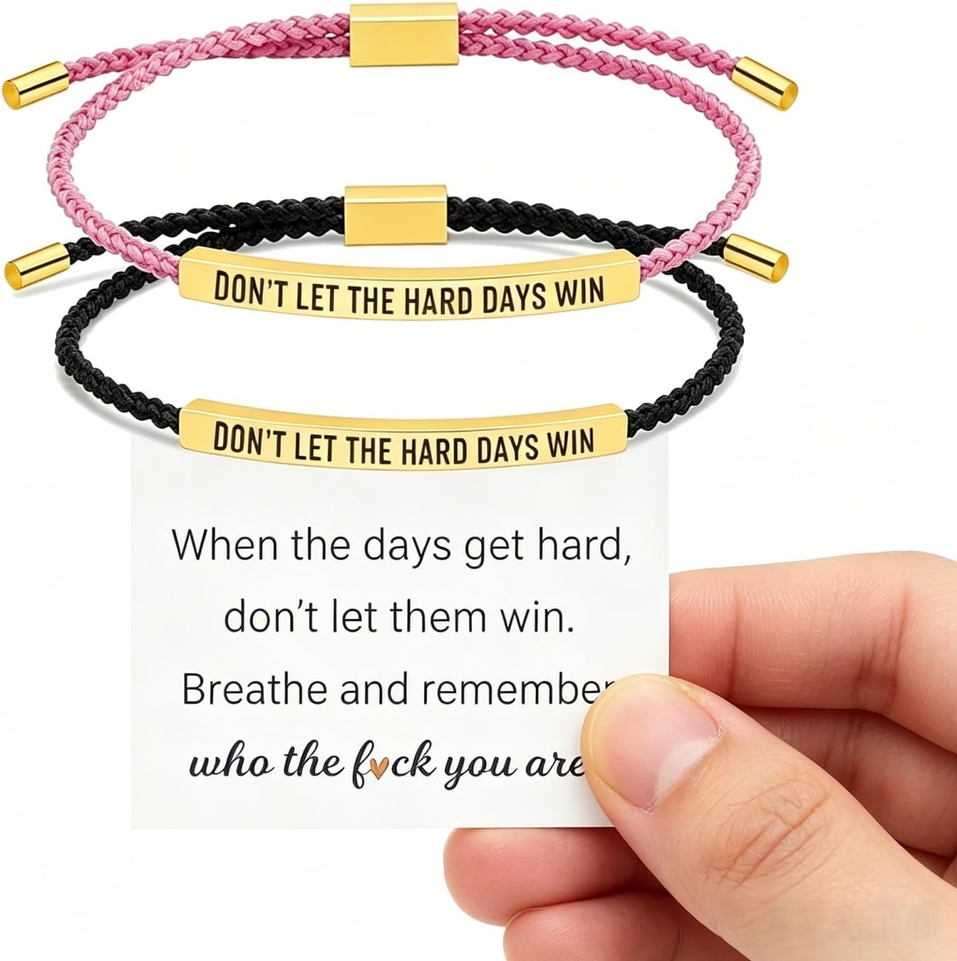2 PCS Don't let difficult days win the bracelet, adjustable motivational wrap style women's bracelet, boldly let difficult days win women's bracelet, suitable for birthdays, friends, graduation ceremonies, Christmas or daily wear (black and pink)