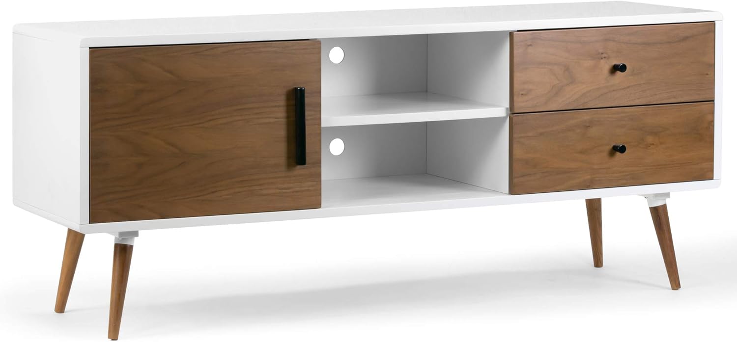 Glamour Home Alta Scandinavian Style Walnut and White Finish TV Stand