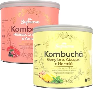 Kombucha Sabor Gengibre + Abacaxi E Hibisco + Cramberry 200gr 1 Pote de Cada