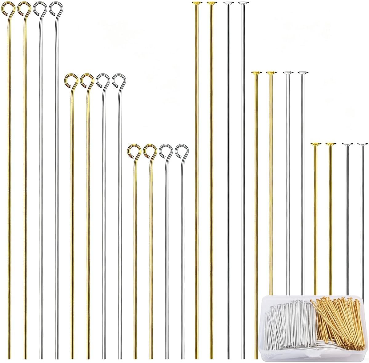 600 Pieces 2 Inch Flat Head Pins Eye Pins for Jewelry Making DIY, Straight Head Eye Pins Gold and Sliver Jewelry Making Pin Metal End Headpins for Craft Earring Bracelet Necklace Pendant Supplies