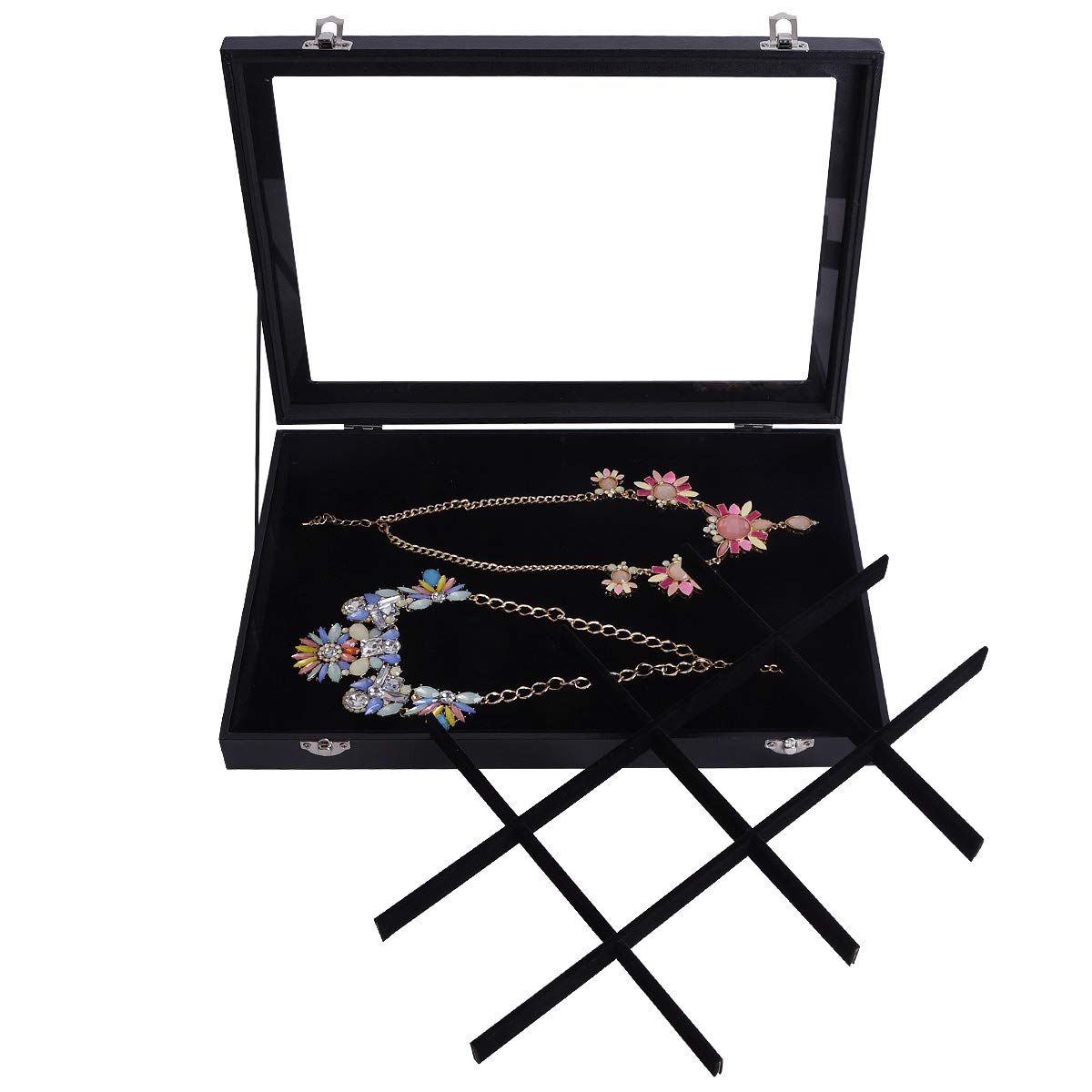 AUTOARK Velvet Clear Lid 12 Grid Jewelry Box Showcase Display Organizer, nero, AJ-082