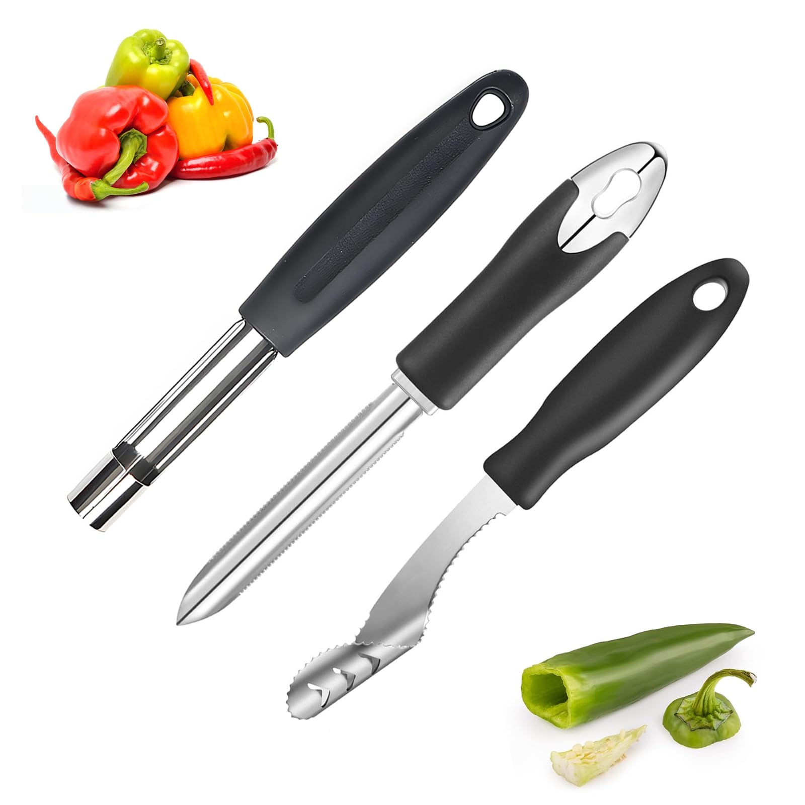 Set 3 Utensili Da Cucina JRYGAC - Snocciolatore Ciliegie, Svuotatore Mele E Pepper Corer In Acciaio Inox - Foto 14