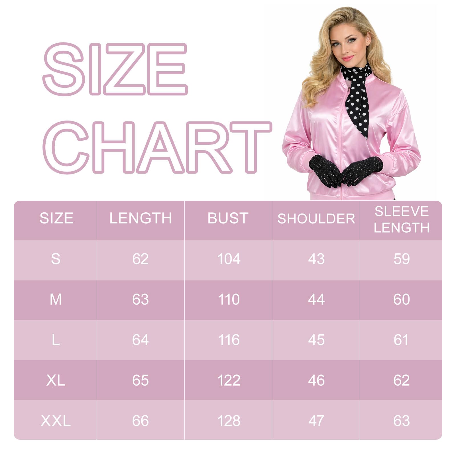 MUNSKT Pink Lady Jacket,Women Fancy Dress Costumes,1950S Costume Outfits,50s Pink Ladies Jacket with Accessories Halloween Cosplay Costume (M) - Image 2