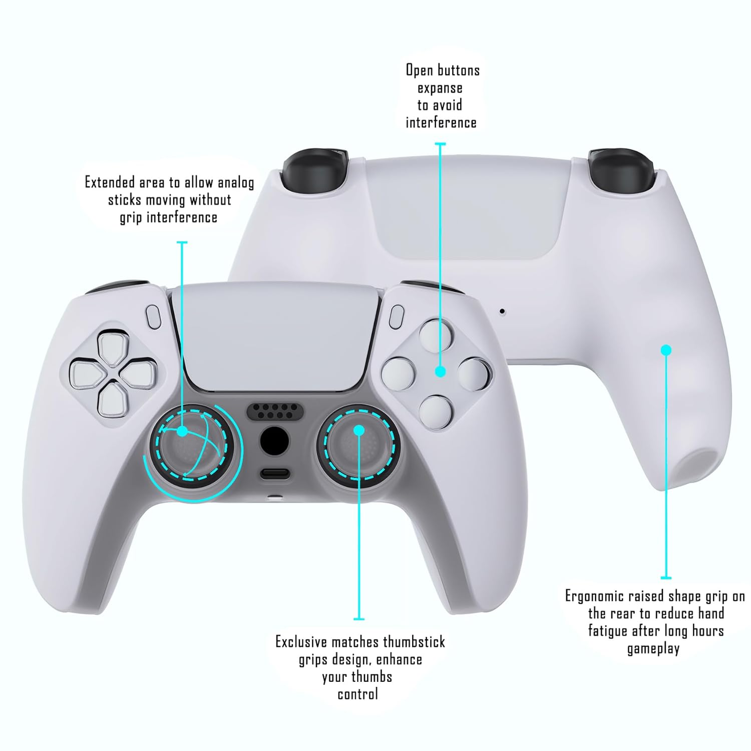 PlayVital Transparent Clear White Pure Series Anti-Slip Silicone Cover Skin for ps5 Controller, Soft Rubber Case for ps5 Wireless Controller with Clear White Thumb Grip Caps - Image 3