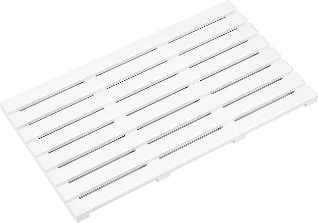 AAMEN Bamboo Wooden Bath Mat, Shower Mat Non-Slip Waterproof, Bathroom Floor Mat for Indoor Outdoor, Luxury Indoor or Outdoor Use, Duckboard Bath Mat, White, (L50xW33xH3.2cm)
