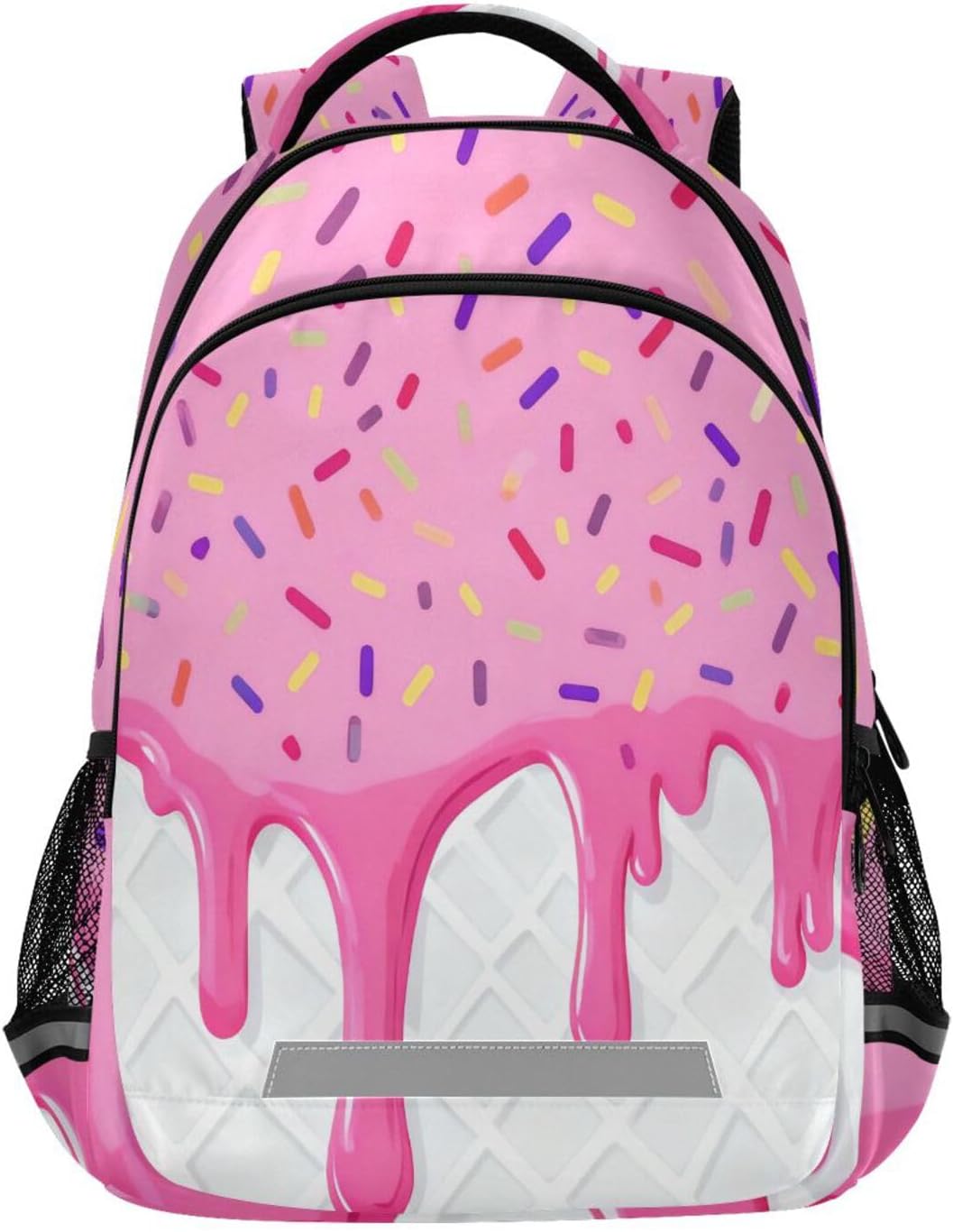Ice Cream Pink Backpacks with Chest Strap,Lightweight Bookbags 17 Inch, Casual Daypack Bags