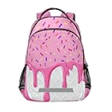 FFYHO Ice Cream Pink Backpacks with Chest Strap,Lightweight Bookbags 17 Inch, Casual Daypack Bags