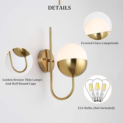 Miniatura 4 de Cuaulans Aplique de pared dorado de latón, lámpara de pared moderna de mediados de siglo, iluminación de pared de globo con pantalla de vidrio