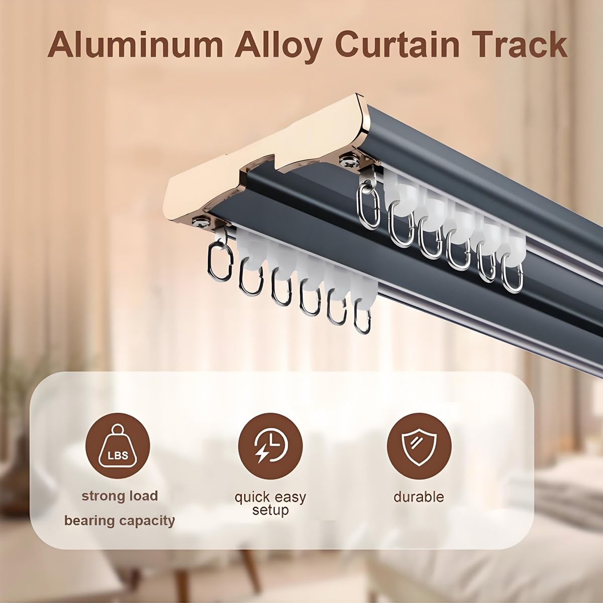 Doppelläufiges Vorhangschienen-Set – Aluminium-Deckenhalterung für Wohnzimmer & Schlafzimmer – 2-lagiges Schiebevorhängesystem (Grau 5,20 m) für Raumteiler 2,4 m 0,8 m 1,60 m
