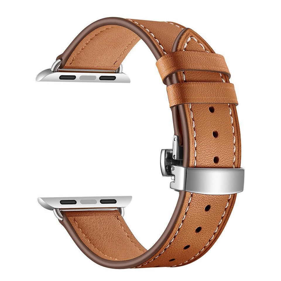 Bracelet iWatch 49mm marron en cuir véritable pour le bureau et les sorties