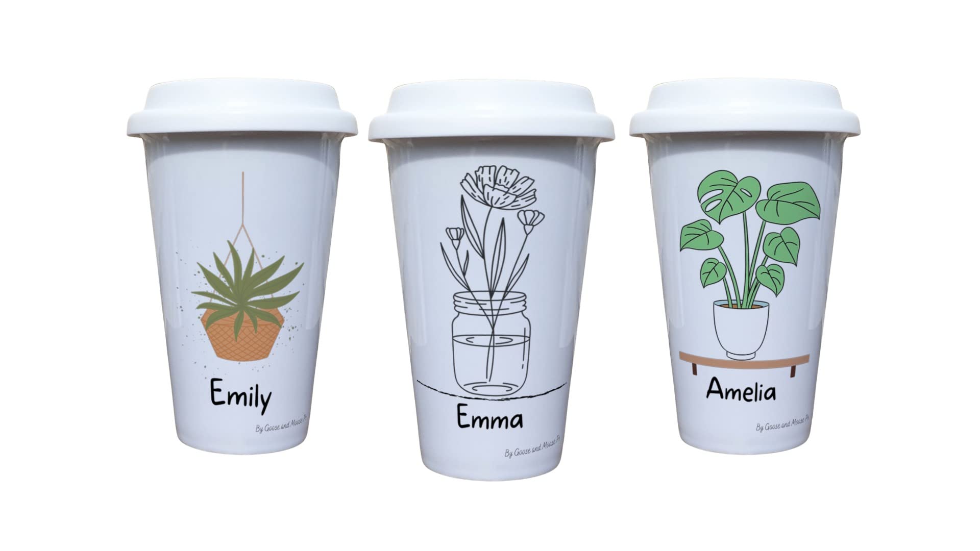 Floral Travel Mug Personalised - Gift for Plant Owners & Lover - Personalised Gardening Thermal Ceramic Insulated Travel Mug (Emily)