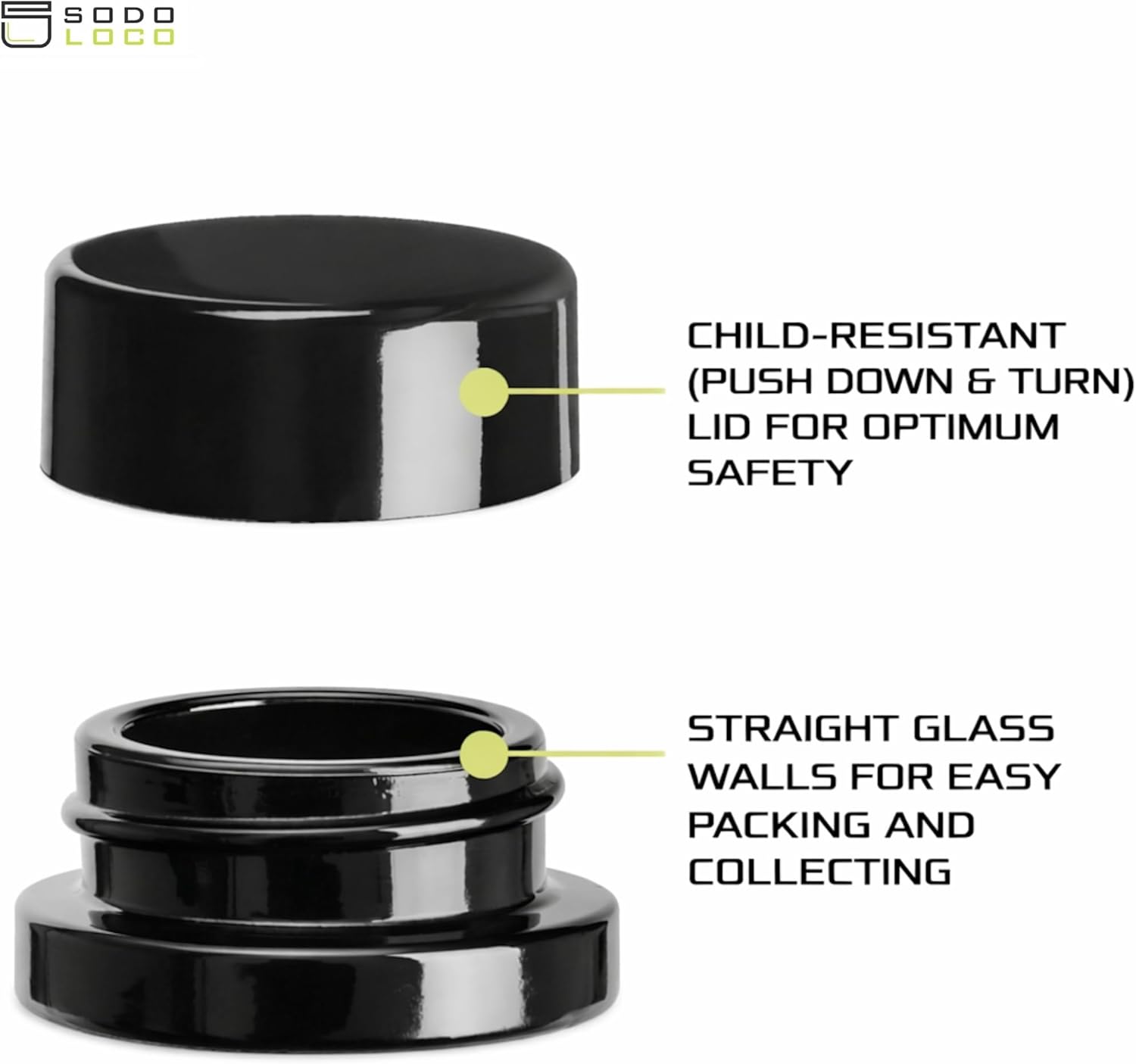 (200 Pack) 9ml Thick Black Glass Jars with Black Child Resistant Lids - UV Resistant - Storage for Oil, Wax, Lip Balm, Cosmetics - Child Proof Container