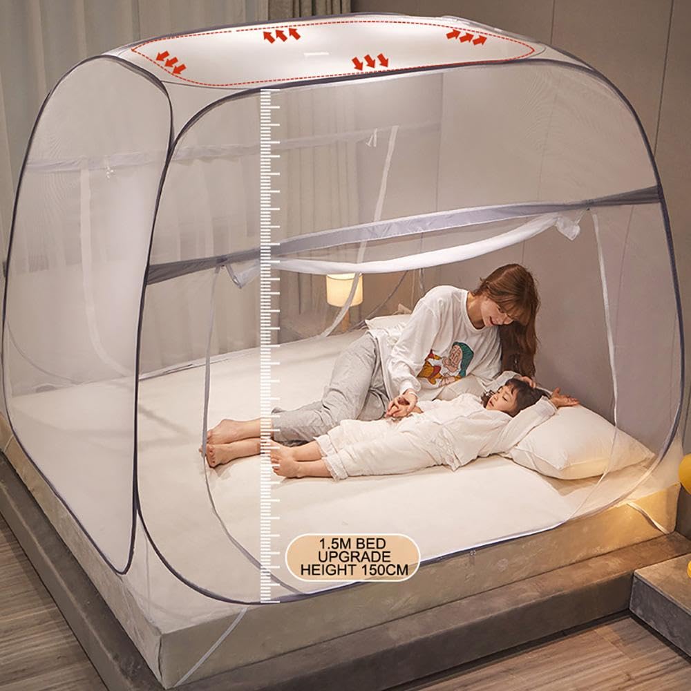Mosquitera Cama, Mosquitera Cama Matrimonio con Cremalleras, Doble Puerta Mosquitera Plegable, Mosquitera Viaje Portatil, Mosquito Net para Habitaciones, Dormitorios, Camping,02-1.2 * 2m