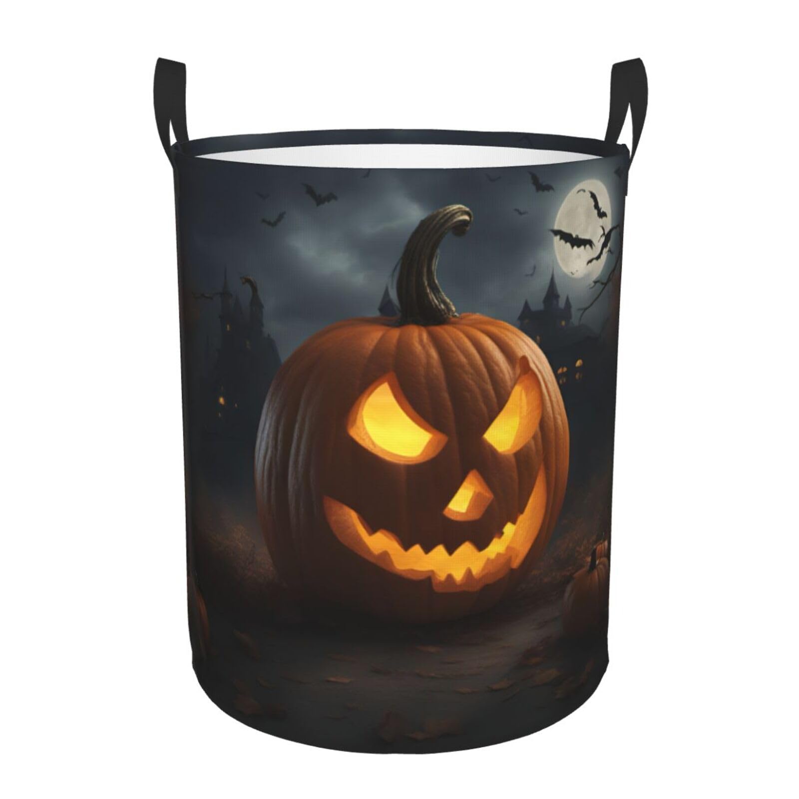 M Collapsible Laundry Hamper Round Halloween Pumpkin Print Storage