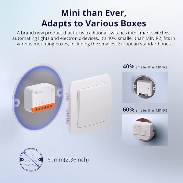 SONOFF MINI R4 2PCS WiFi Smart Switch 2-Way, Interruttore intelligente DIY, modalità relè staccabile, WiFi 2.4G, controllo APP, Funziona con Alexa, Google Home Assistant, controllo remoto eWeLink - 2