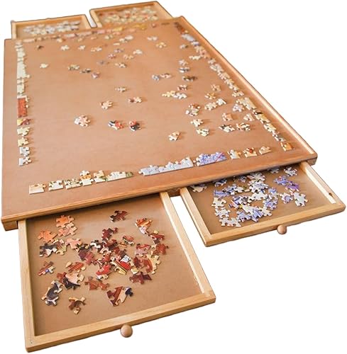 Tabla de madera para rompecabezas de Bits and Pieces, tamaño estándar, con superficie de trabajo en aglomerado suave y cuatro cajones deslizantes