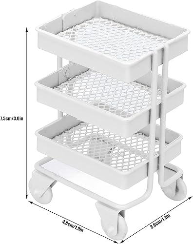Miniatura 7 de 1:12 Miniatura Dollhouse Handcart Mini Carrito de la compra 3 capas Estante de exhibición de almacenamiento con ruedas Decoración de muebles de
