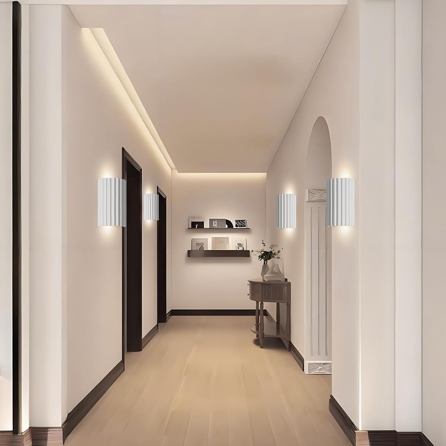 ZEROUNO White Resin Modern LED Wall sconces Wall Lighting Set of 2, Hardwired Indoor Wall Light Fixtures Lamp Up and Down for Living Room Bedroom Hallway Corridor Conservatory Stairs (with E12 Bulbs)