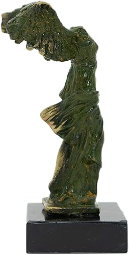 Miniatura 3 de Helcee Pátina de oxidación verde hecha a mano con alas de la victoria de samotracia estatua sobre base de mármol blanco y negro, 5 pulgadas