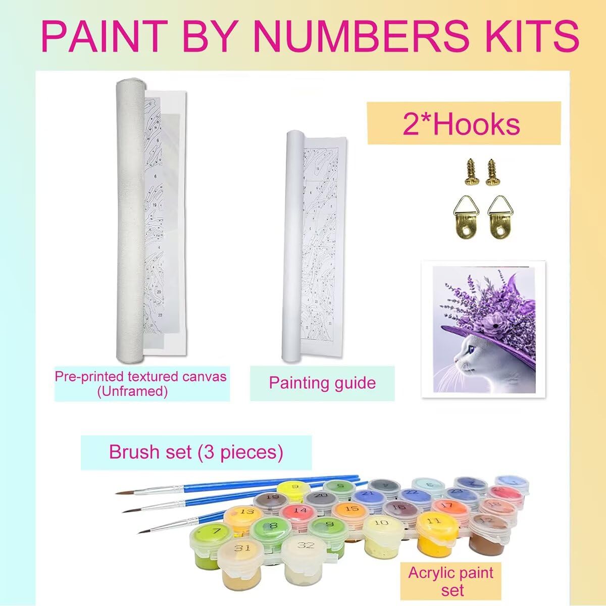 Dipingere con i Numeri Gatto, Paint by Numbers Adulti Fiore, Fai da te Creativi Adulti Quadri da Dipingere Numerati Kit per Decorazione Della Parete di Casa, Regalo 70x95 cm Nessuna cornice 30-Y