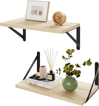 IBUYKE Floating Shelves for Wall Bookshelf Set of 2 Light Wood TFS002R-2 | 16W x 8D Wood Wall Shelf,8 Inch Wide Floating Bookshelf for Living Room, Kitchen, Office