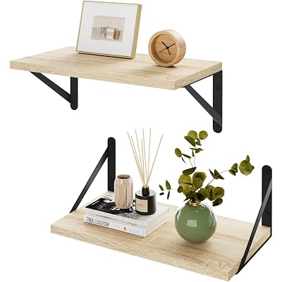 IBUYKE Deep Floating Shelves for Wall,8 Inch Deep Floating Shelves Set of 2,16W x 8D Wood Wall Shelf,Wide Floating Bookshelf for Living Room, Kitchen, Office TFS002R-2