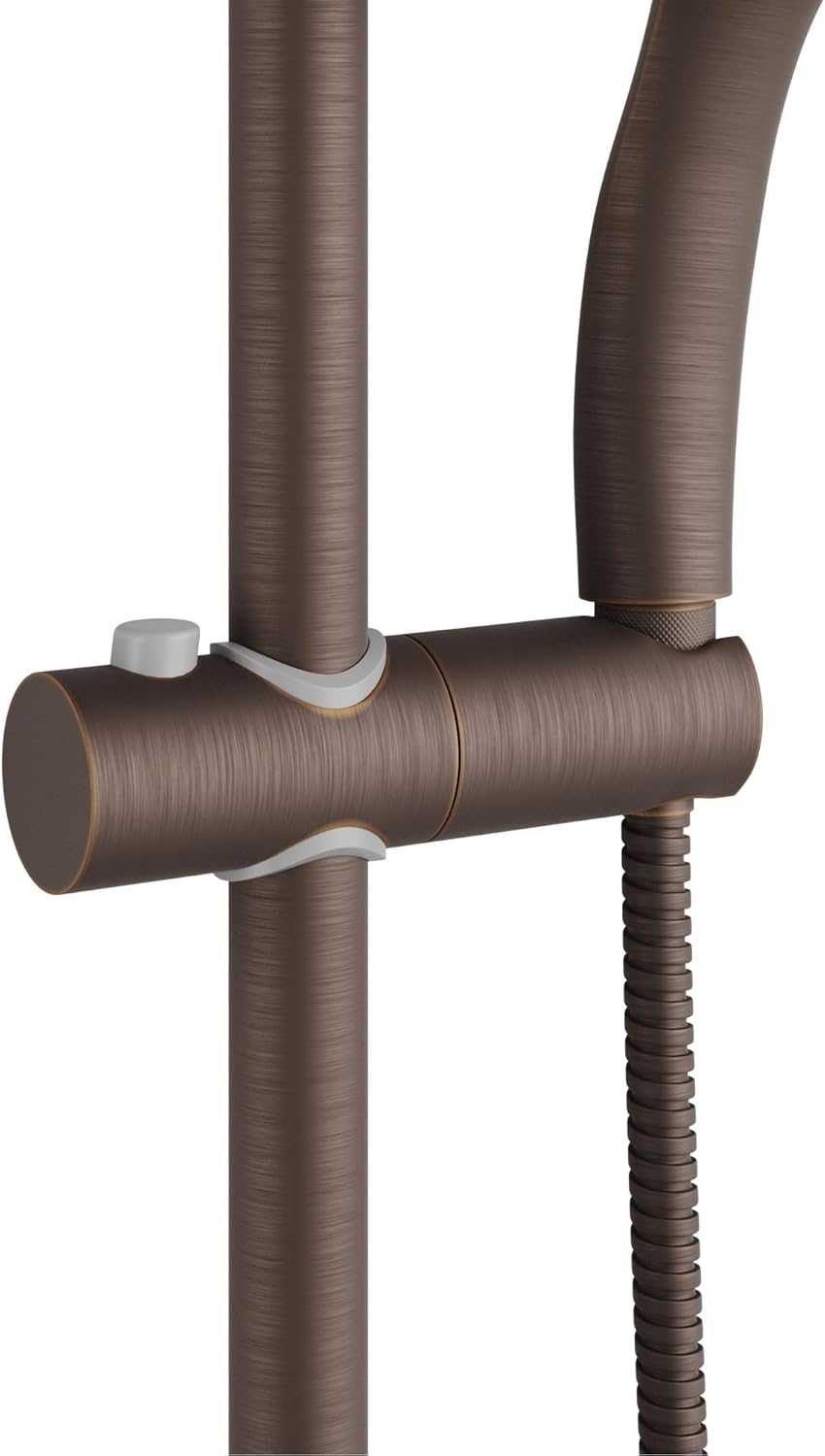 PULSE ShowerSpas Kauai III Oil-Rubbed Bronze Rain Shower Head with Handheld Spray - 1.8 GPM, 8" Showerhead, 5-Function HandShower, Adjustable Slide Bar - Shower Heads with Handheld Spray Combo