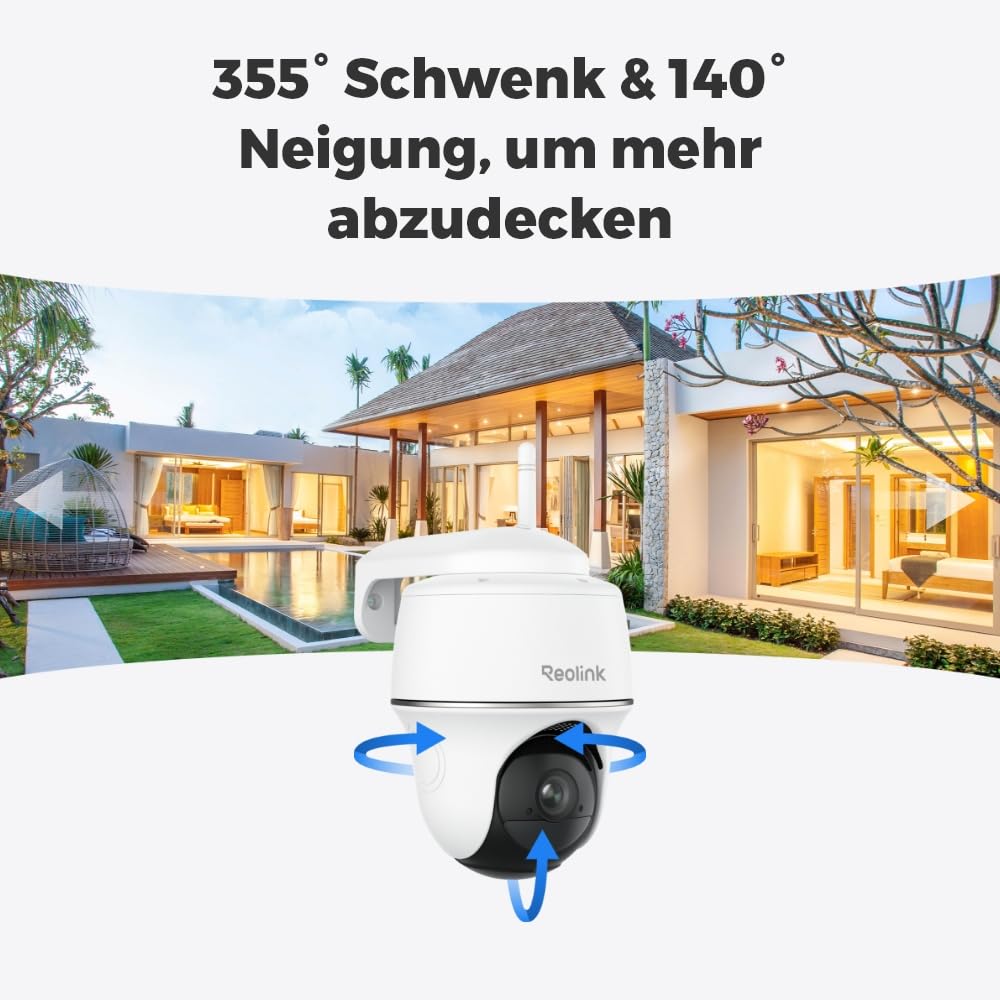 Reolink 3MP Überwachungskamera Aussen Akku WLAN 355°/140° Schwenkbar, 2K Solar IP Kamera Outdoor, Pan Tilt, PIR Bewegungsmelder, KI-Erkennung, 2,4GHz WiFi, 2-Wege-Audio, Argus PT Lite mit Solarpanel