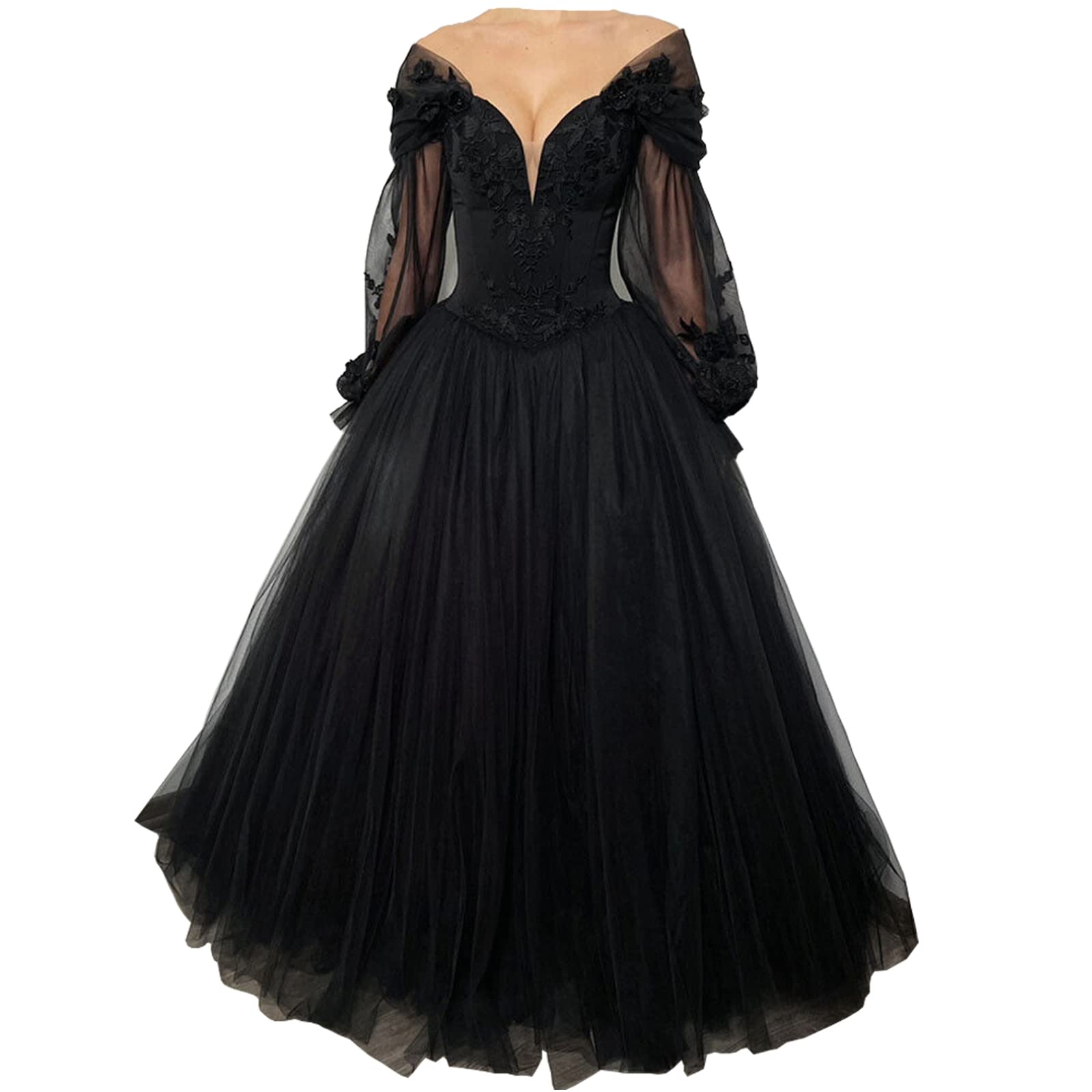 willfully オケージョンドレス Black NALAWEKER Black Wedding Dresses for Bride Puffy Long Sleeve