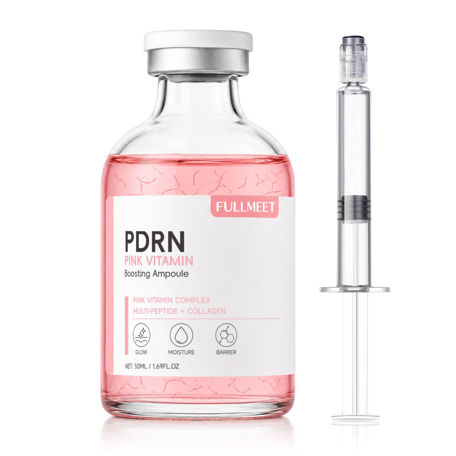 PDRN Pink Silk Peptide Ampoule, Deep Collagen Serum for Face with Multi Peptides & Hyaluronic Acids, Hydrating Facial Serum, Korean Skincare Formula for Smooth, Glowing Skin (1.69 fl oz)