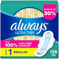 Always Ultra Thin Pads with Wings Size 1 Regular 126 Count 3 Packs of 42