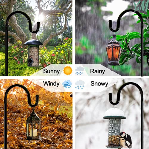 Y&M 2Packs 92Inch Tall Shepherd Hook For Outdoor, Adjustable Bird Feeder Pole Heavy Duty Garden Hanging Stake For Bird Feeder Solar Light Plant Hanger Wedding Decor, Shiny Black #TOP4