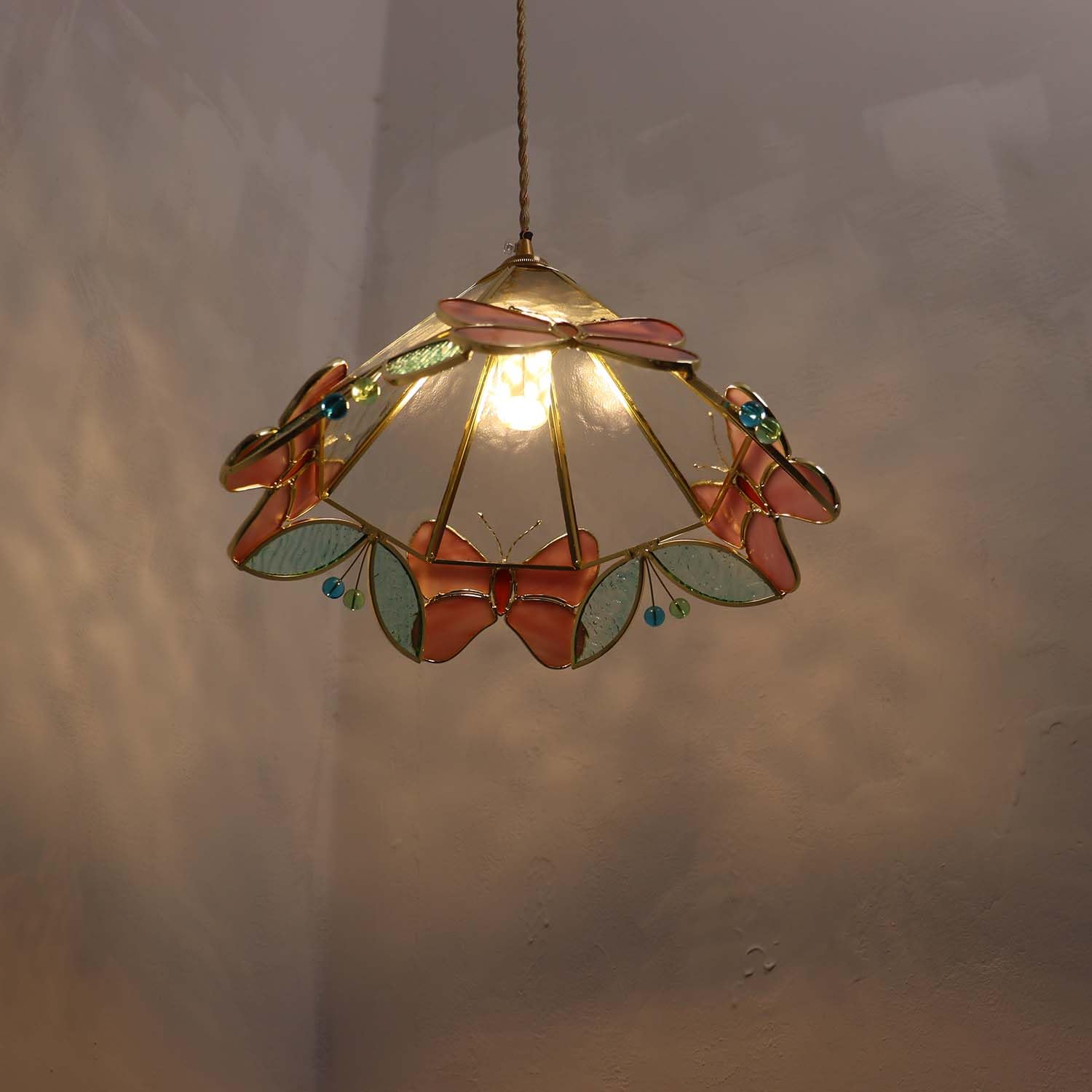 L10982 Tiffany estilo vidrieras mariposa flor techo lámpara colgante 4
