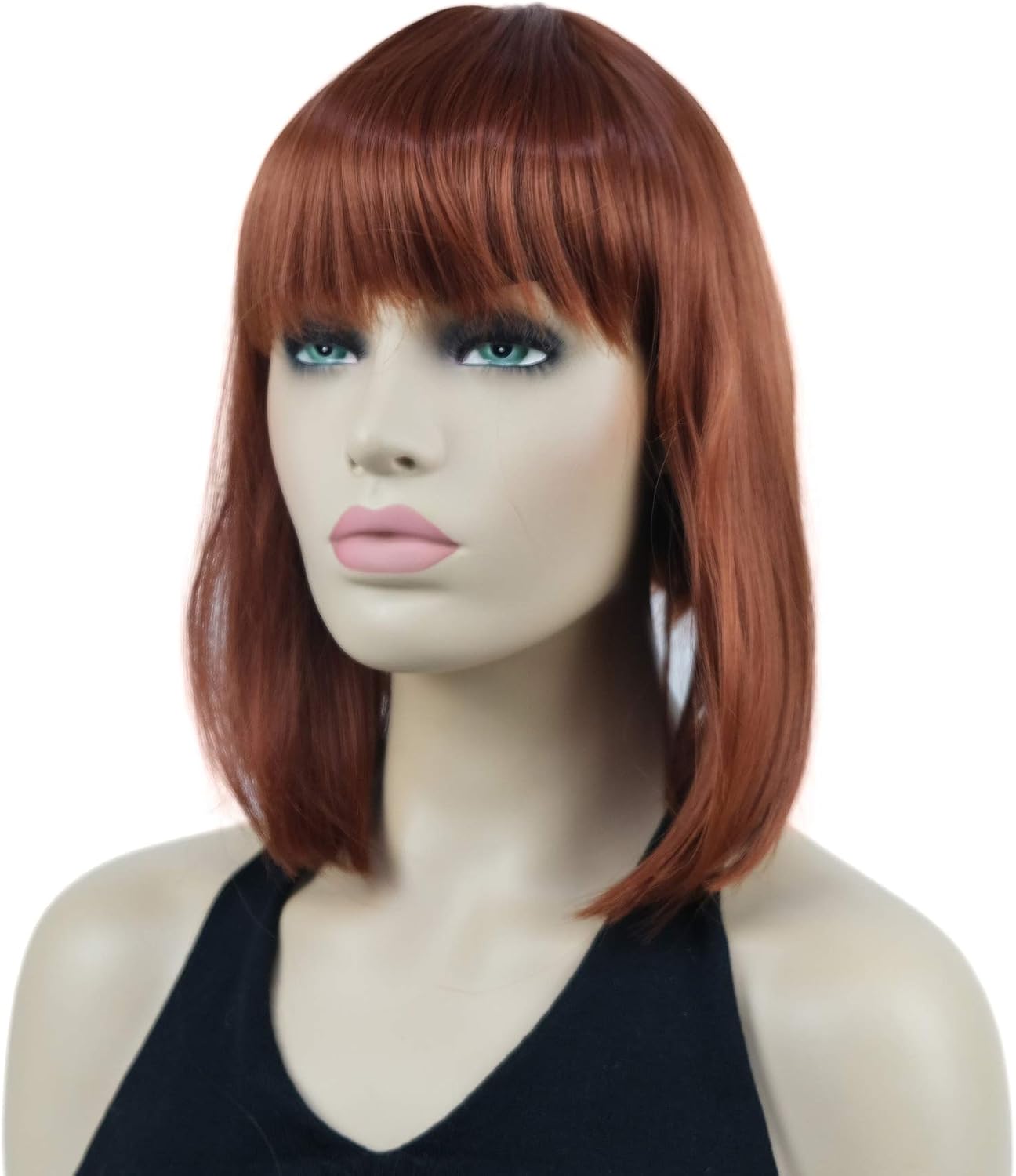 Lydell 10" Short Straight Bob Hair Wigs with Bangs Synthetic Hair Cute Wigs (130 Copper Red) - Image 4