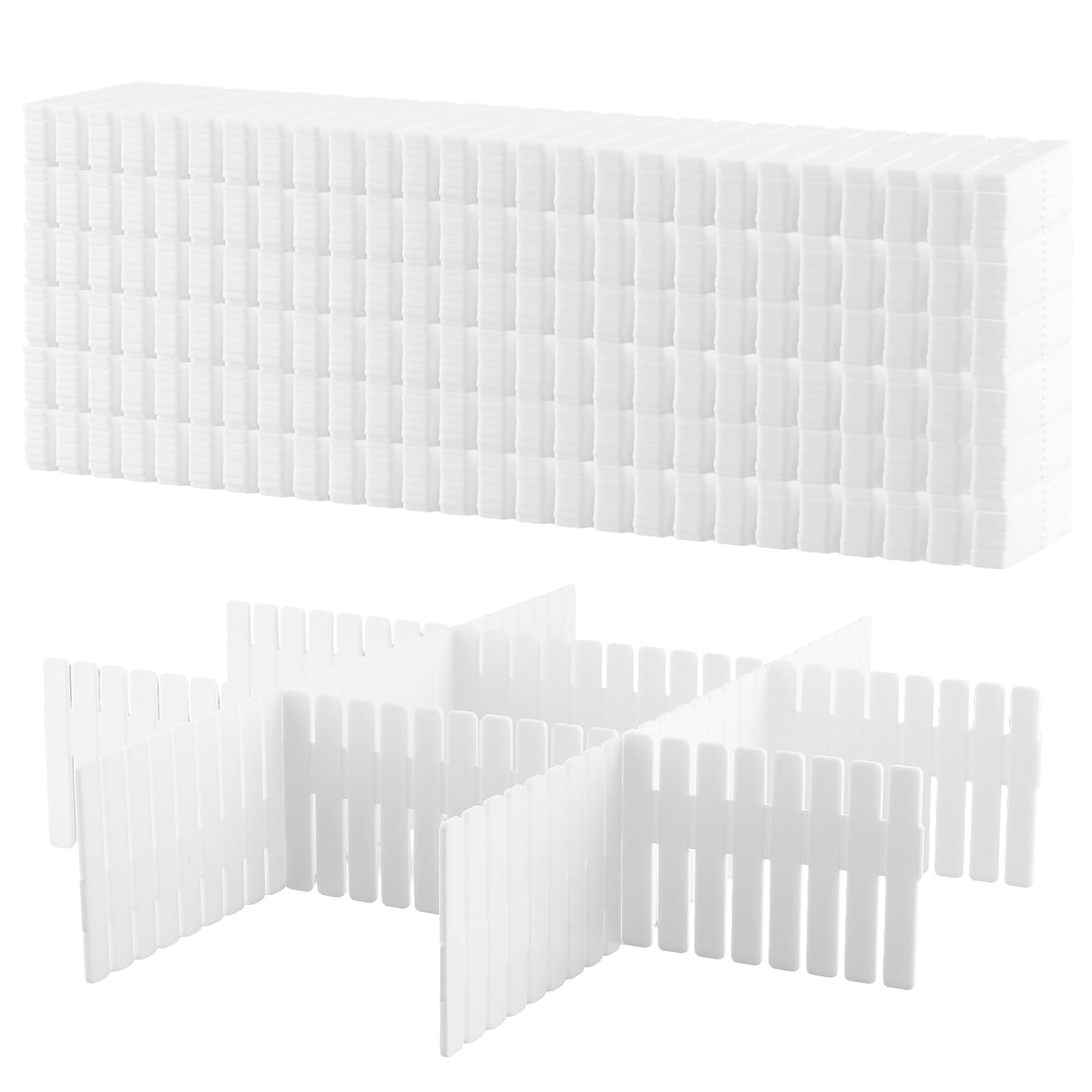 48 divisori per cassetti, bianco, 32 x 7 cm, separatore per cassetti, organizer per cassetti, in plastica, per calze, biancheria intima, cosmetici, camera da letto, ufficio