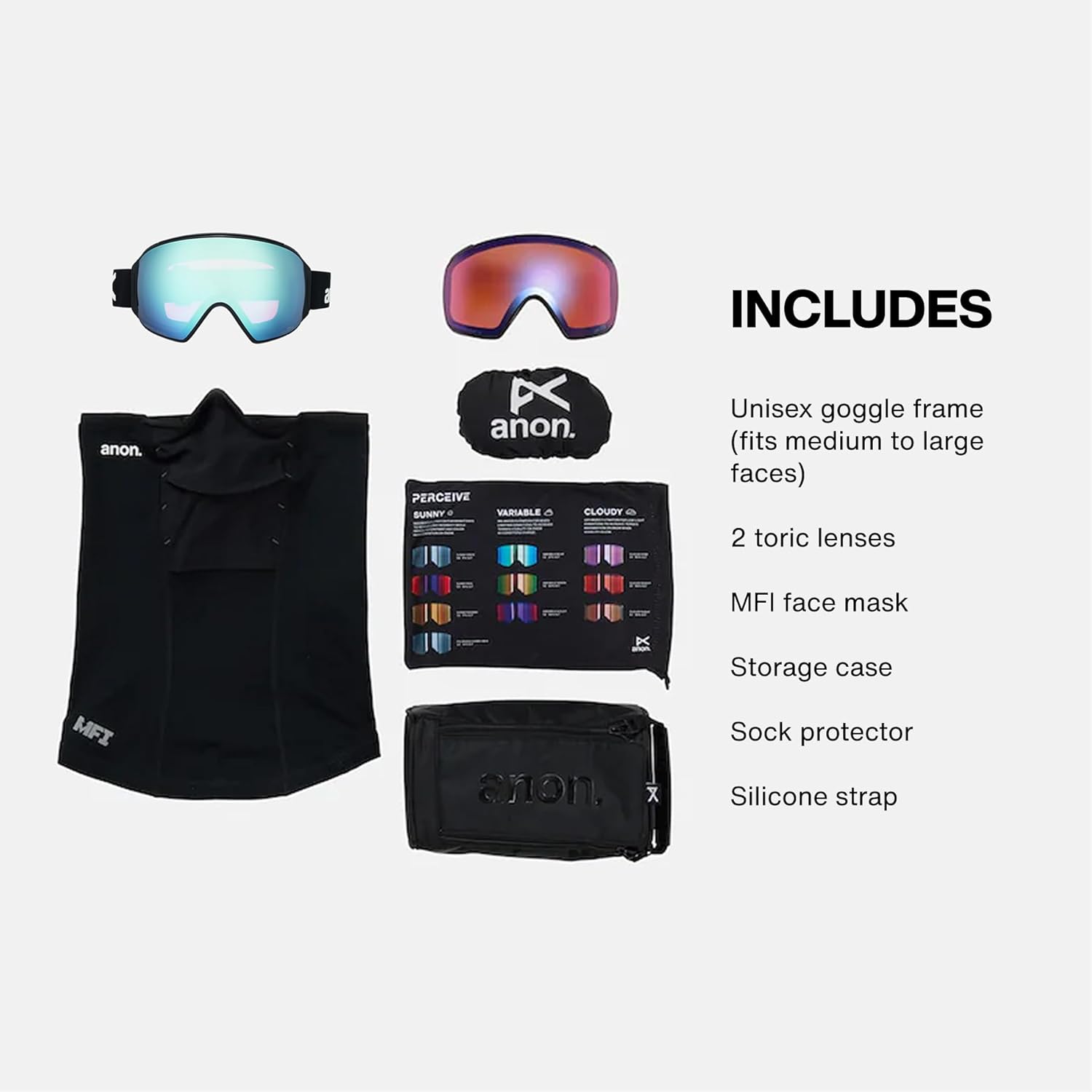 Anon M4 Unisex Toric Ski & Snowboard Goggles – Interchangeable, Anti-Fog Lens Technology, 100% UV Protection & Over The Glasses Fit – Black, Sunny Red Lens, Low Bridge