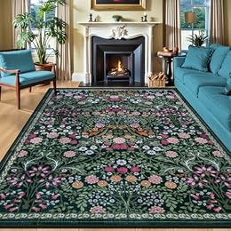 PLHXFR 8x10 Area Rug Living Room: Floral Washable Boho Carpet Dark Green