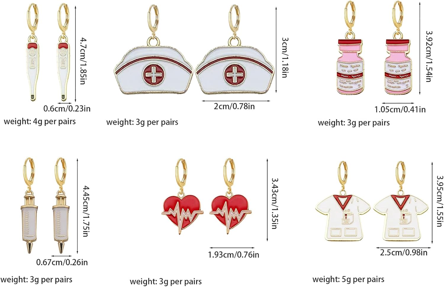 Anmpab 6 Pairs Nurse Themed Dangle Earrings for Women Handmade Nursing Hoop Earring Jewelry Red Cross Medical Student Accessories - Image 4