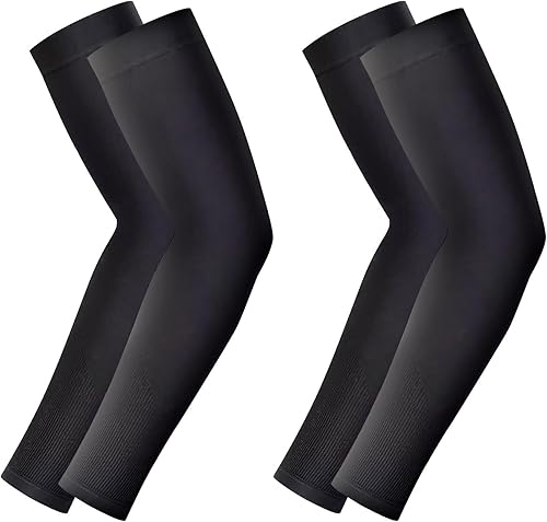 Medsuo 2 pares de mangas de brazo para hombres y mujeres, mangas de protección solar, cubierta de tatuaje, mangas deportivas de compresión para