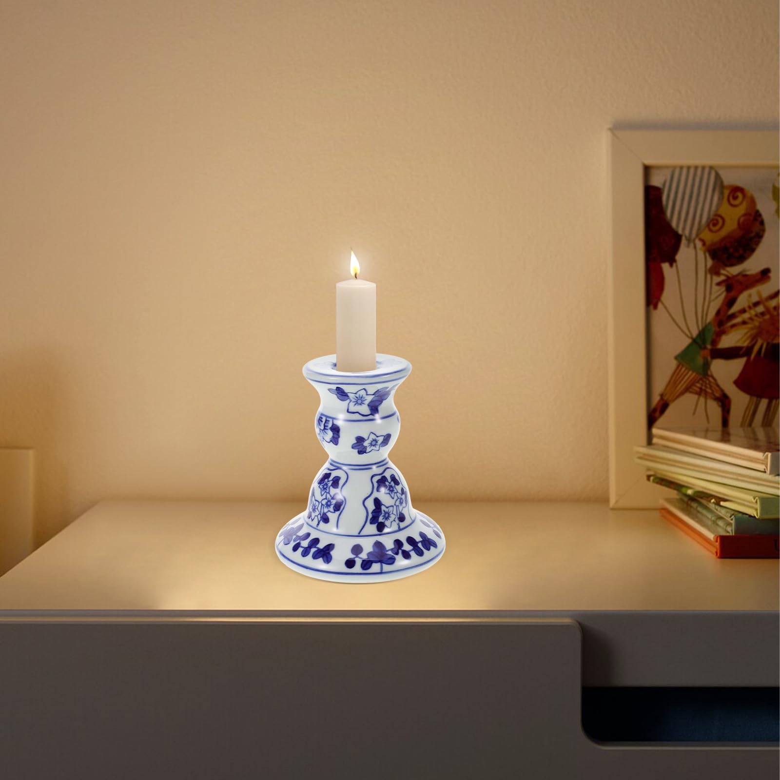 USHOBE Candelabro de Cerámica Azul y White Estilo Clásico, Versátil y Decorativo para Decoración del Hogar en Lugares Románticos y Cafés