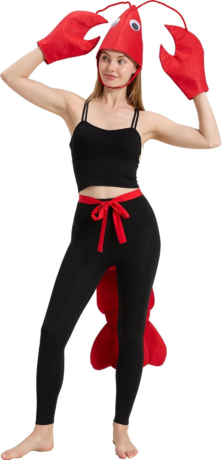 Lobster Crawfish Costume Set with Hat, Claws and Tail, One Size | Funny Lobster Crawfish Accessories Set for Teens and Adults, Halloween Parties, Seafood Festivals, Parades and Themed Events