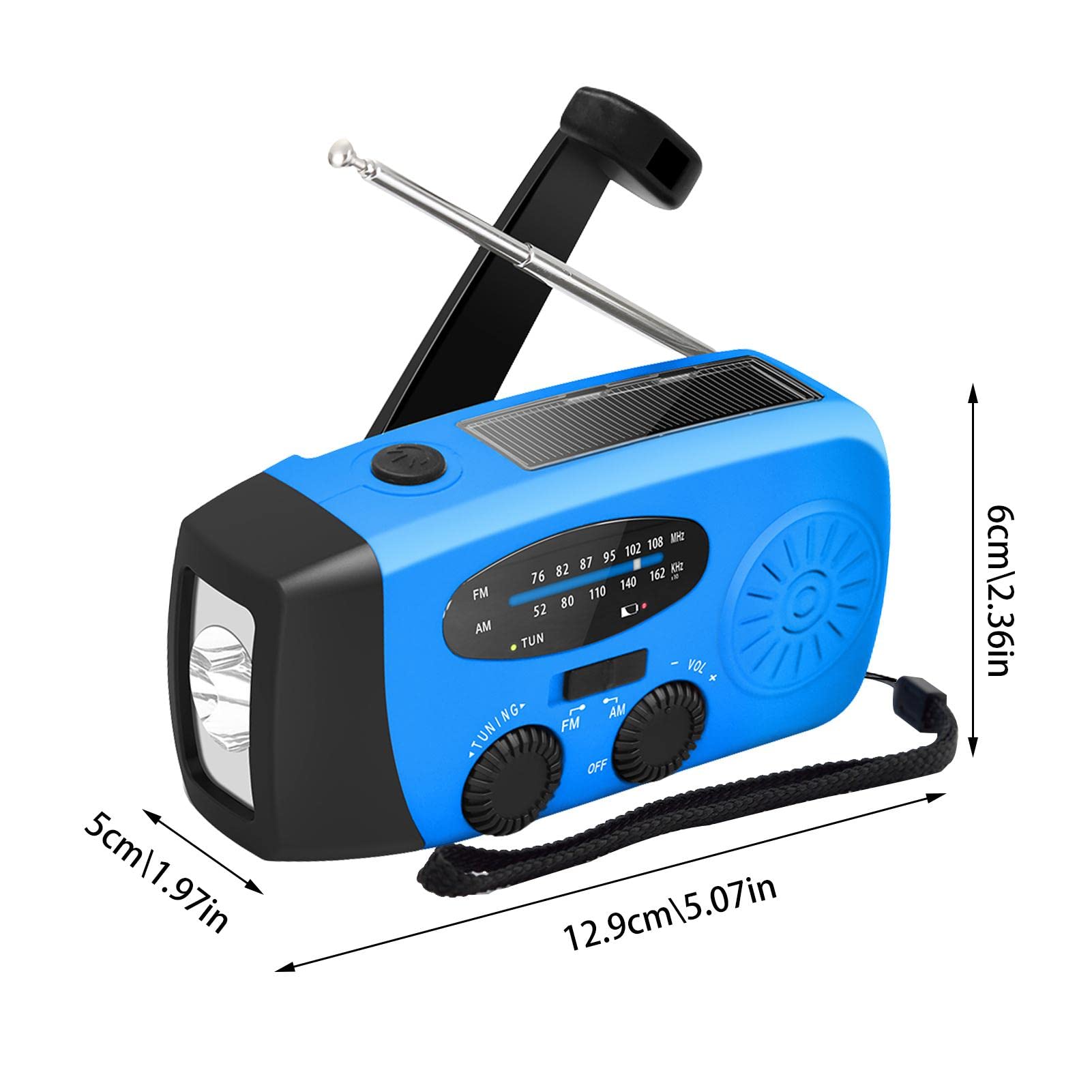 Radio meteorologica di emergenza solare a manovella AM/FM con batteria 2000 mAh e torcia LED